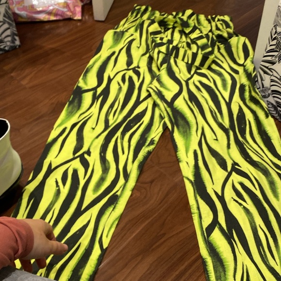 Sigal / Neon Zebra Paper Bag Linen Blend Pants Small S - Picture 6 of 6
